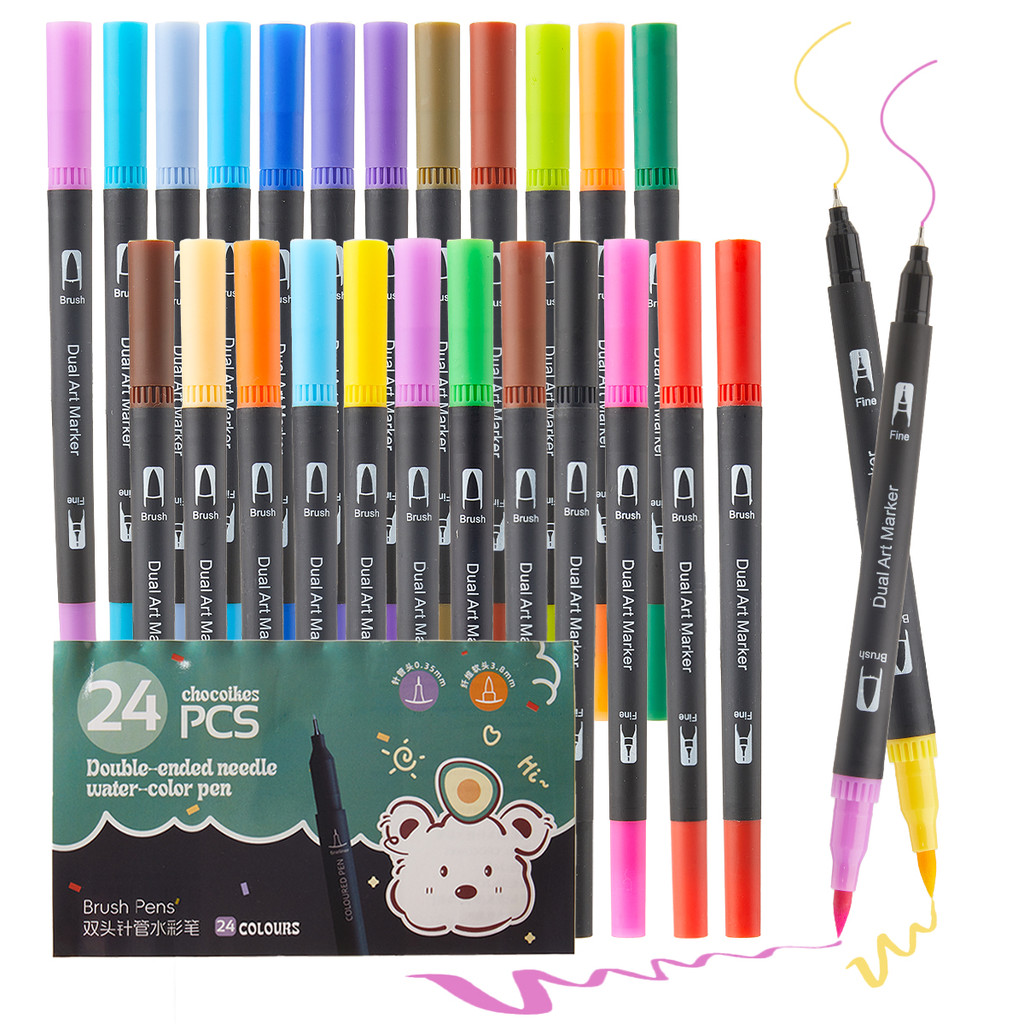 

24 Colors Dual Brush Marker,Fine Tip & Brush Tip For Adults Drawing, Diy Projects, Journaling,