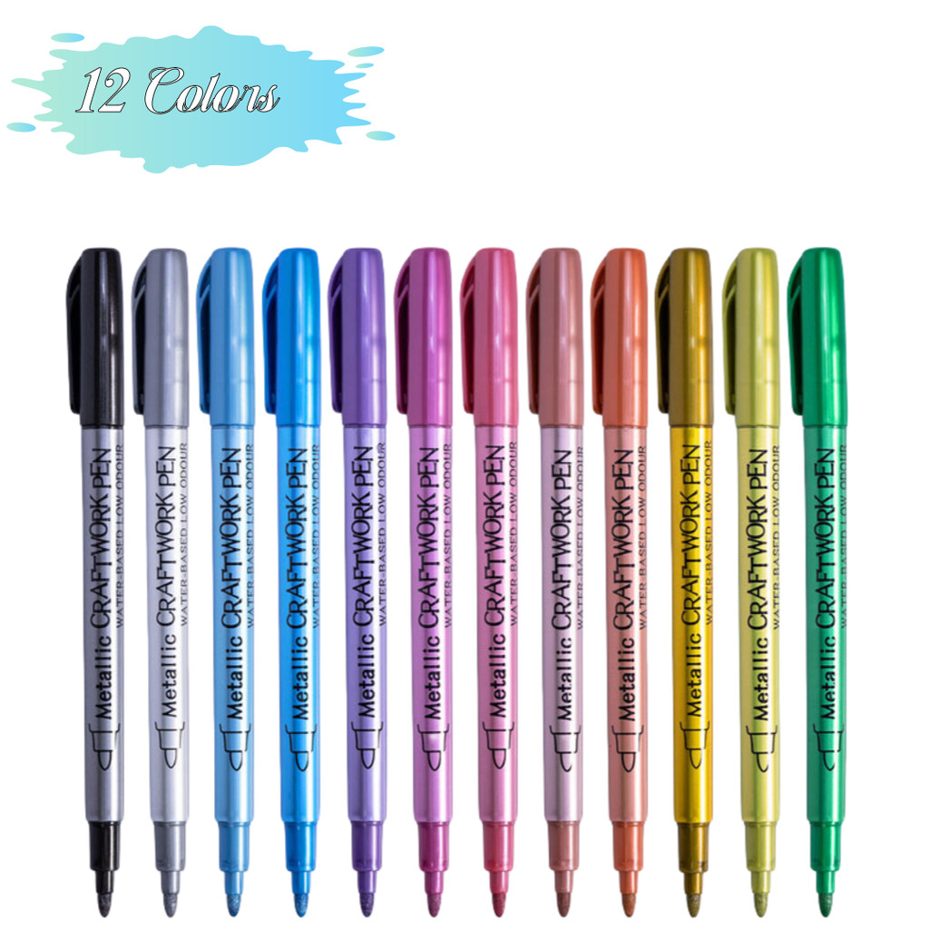 

12 Colors Metallic Markers Pens Silver Gold Paint Pens For Black Paper, Glass, Rock Painting,