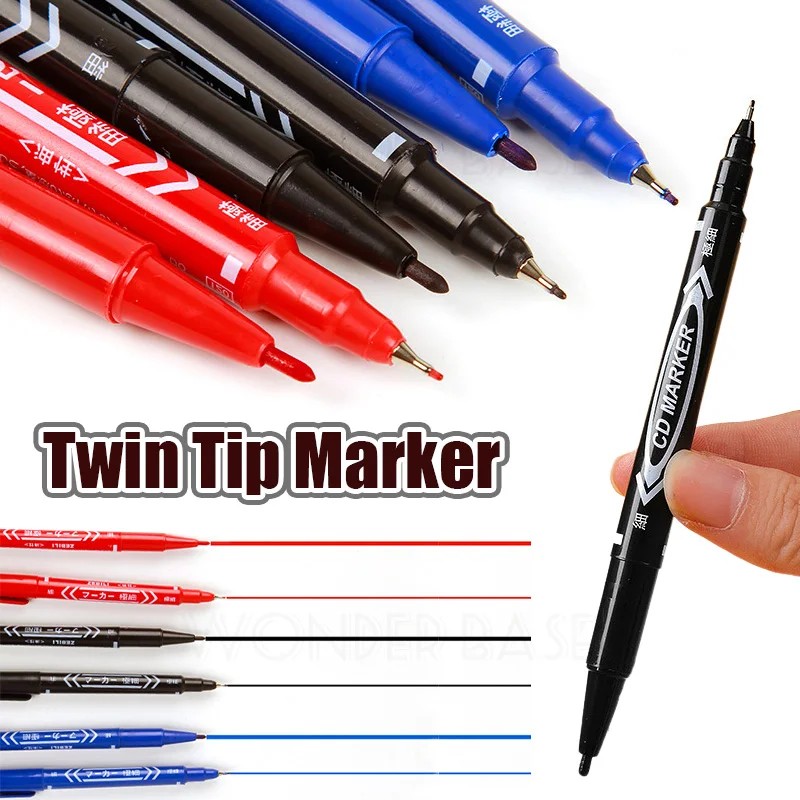 

1/3/6/12 Pcs Twin Tip Black/Blue/Red Oil Marker Pen Double Headed Permanent Art Marker Pen