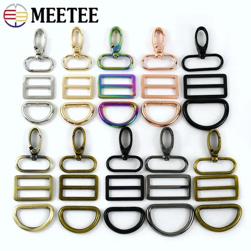 

5Sets Meetee 16-38Mm Metal Buckle D Ring Carabiner Hook Clasp Bag Strap Adjust Slider Webbing
