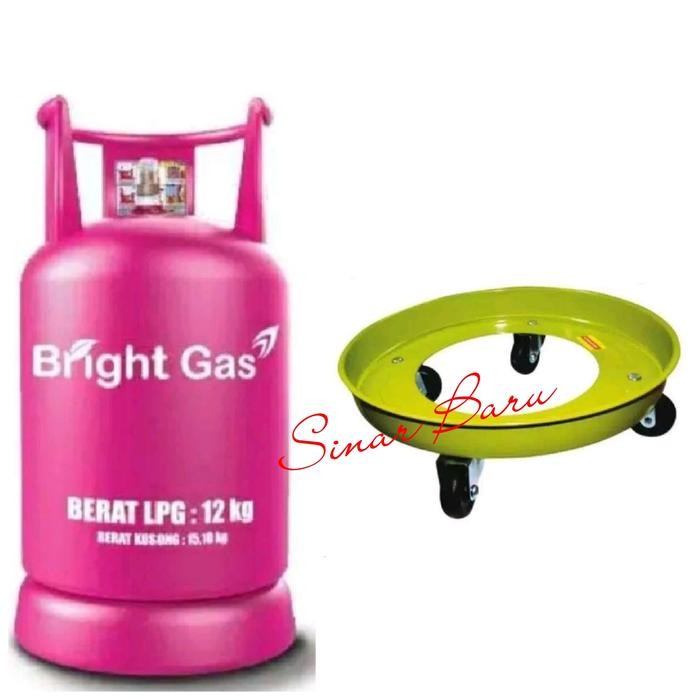 Tabung Bright Gas 12Kg + Isi + Roda Gas Besi Tabung Gas 12Kg +Isi