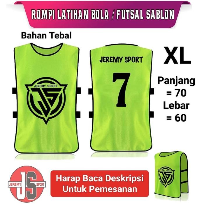 Rompi Bola Karet Ukuran XL - Rompi Futsal Karet Plus Sablon 1 Warna