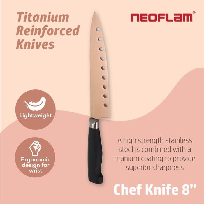 Neoflam Titanium Chef Knife 8" Rose Gold / Pisau Koki