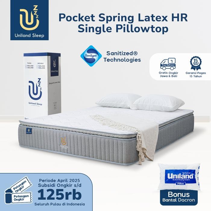 Kasur Pocket Spring Bed Latex HR Single Pillowtop 30cm Uniland Sleep