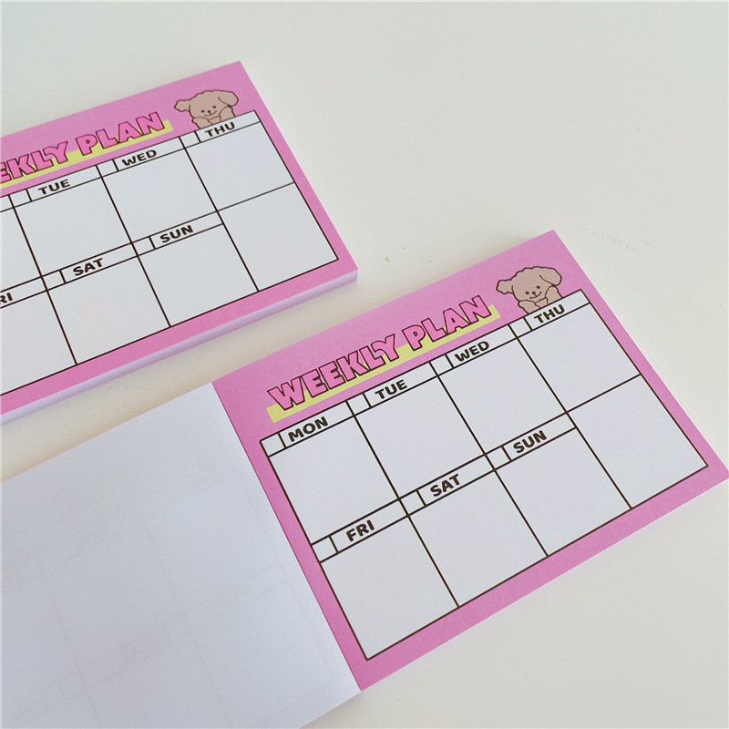 

Cartoon Cute Puppy Pink Weekly Plan Memo Pad Korean Ins Student Planner Diy Notepad Paper 50 Sheets