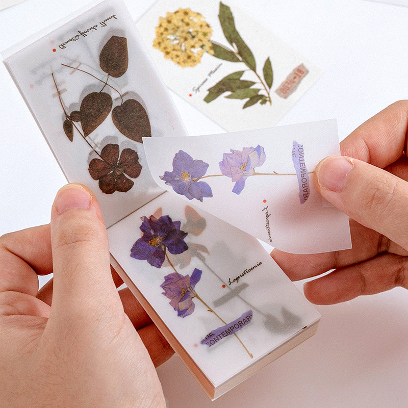 

80Sheet Retro Plant Paper Sticky Notes Translucent Flower Mushroom Memo Pad Diary Stationary Flakes
