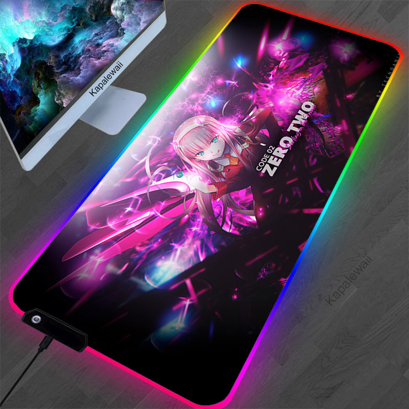 

Zero Two Rgb Mouse Pad Black Neon Light Gamer Accessories Led Light Mousepad Large Pc Desk Play Mat
