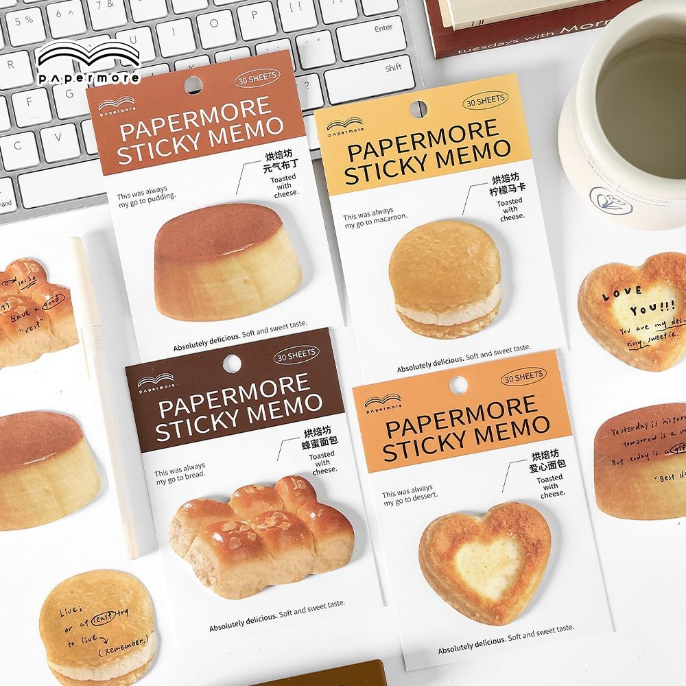 

30 Pcs Bread Baking Theme Cute Sticky Notes Self Stick Memo Pad Kawaii Cute Office School Supplies