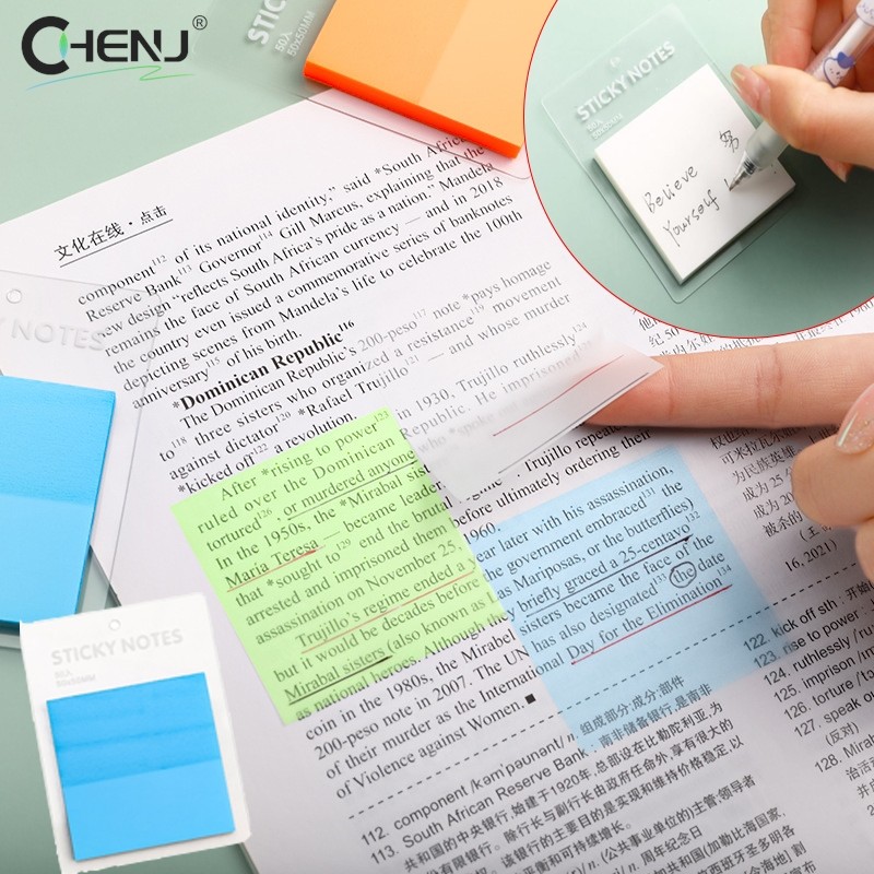 

50Sheets Transparent Sticky Notes Waterproof Colorful Clear Memo Pad Posted It Self Adhesive Memo