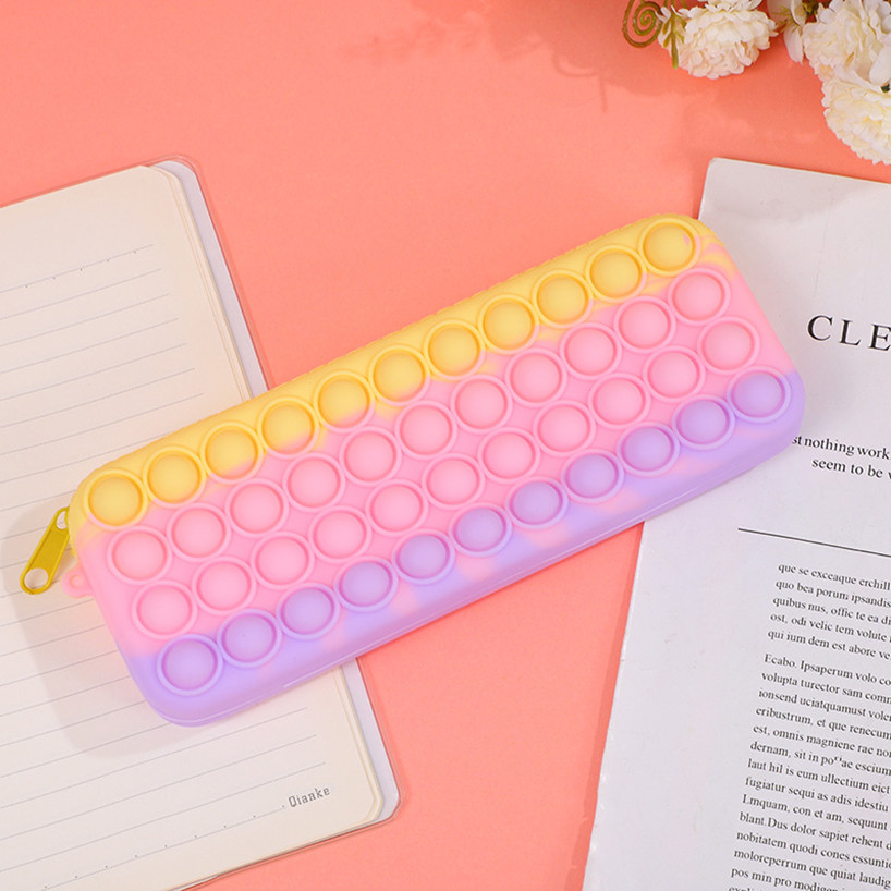 

Pop Its Pencil Case Kawaii Stationery Silicone Pencil Pouch Pen Case Trousse Scolaire Estuche