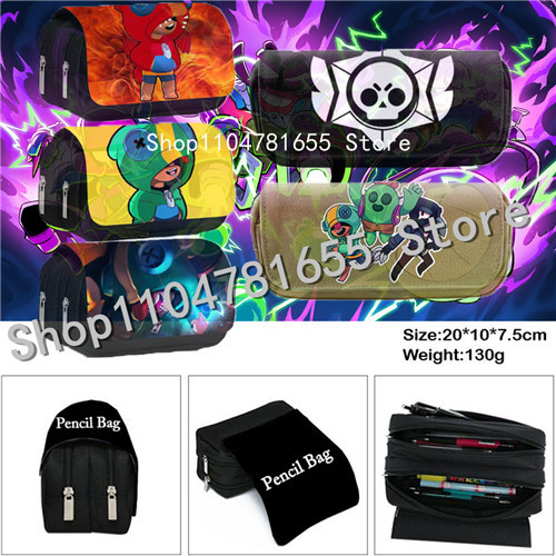 

Kids Print Pencil Case Game Canvas Stretch Double Layer Large Capacity Pencil Box Cute School