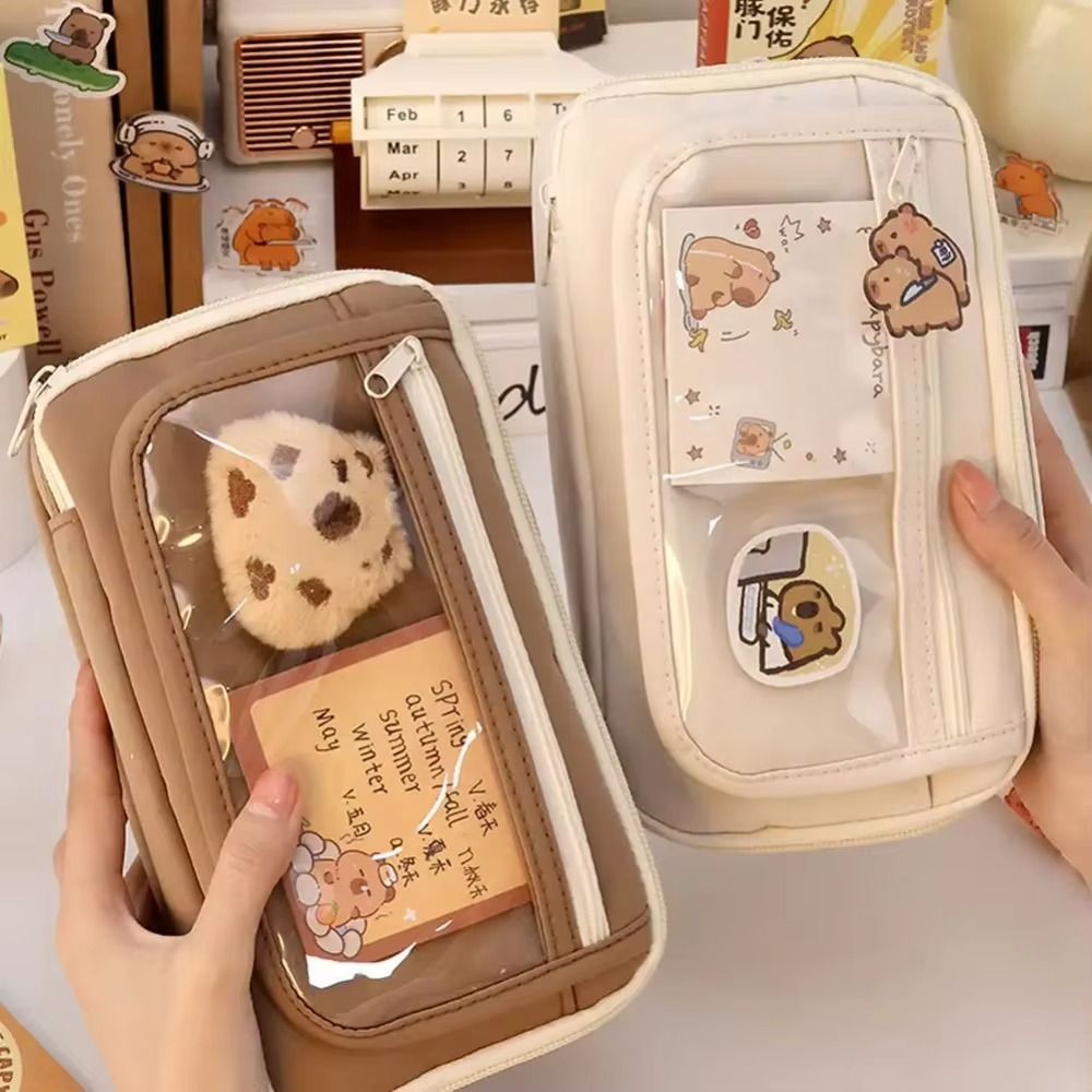 

Capybara Transparent Pencil Case Large Capacity With Front Pocket Transparent Pen Bag Portable 9