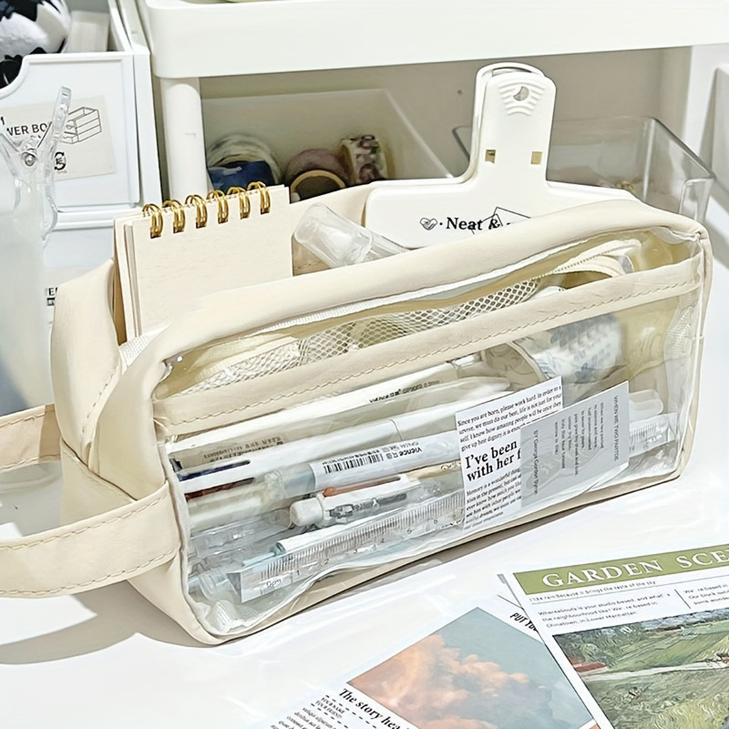 

Large Capacity Clear Pvc Pencil Case Transparent Waterproof Zippered Pen Pouch Stationery For