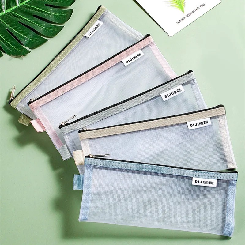 

Office Supplies High Quality Transparent Simple Nylon Pencil Bag Mesh Pencil Case Pencil Case Pen