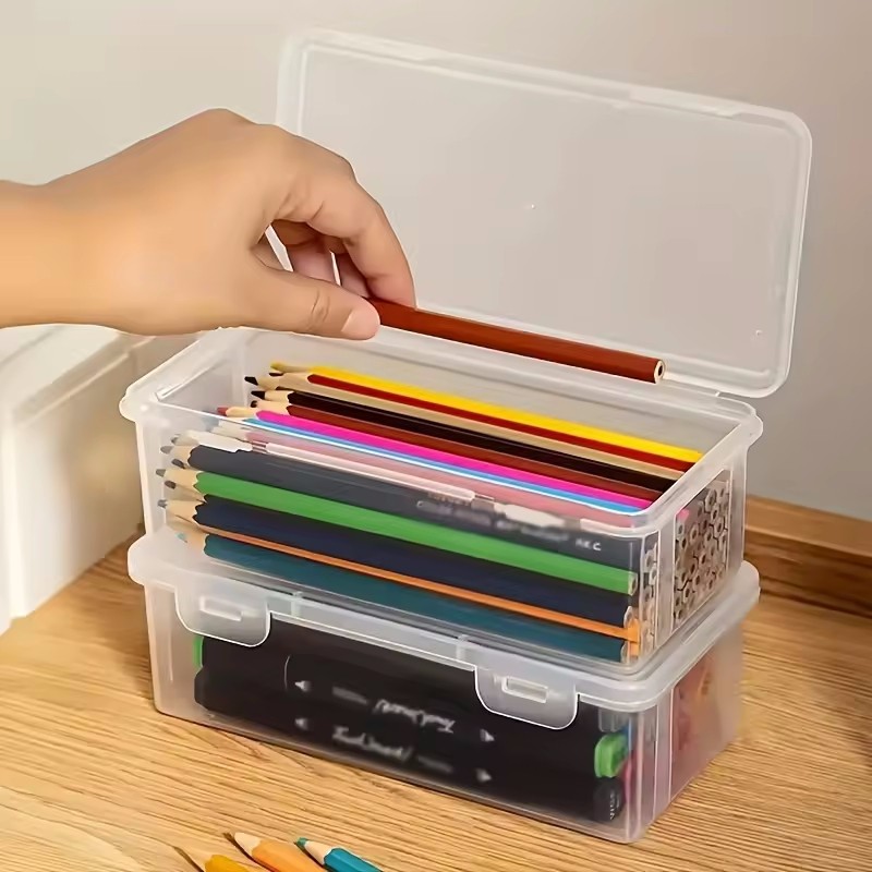 

1Pcs Clear Pencil Box Large Capacity Plastic Organizer Storage Boxes For School Bulk Stackable