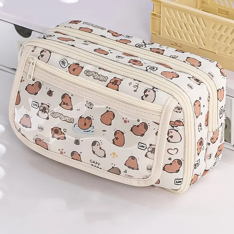 

1 Piece Cute Capybara Pencil Case For Student Cartoon Anime Cat Paw Creative Pencil Bag High