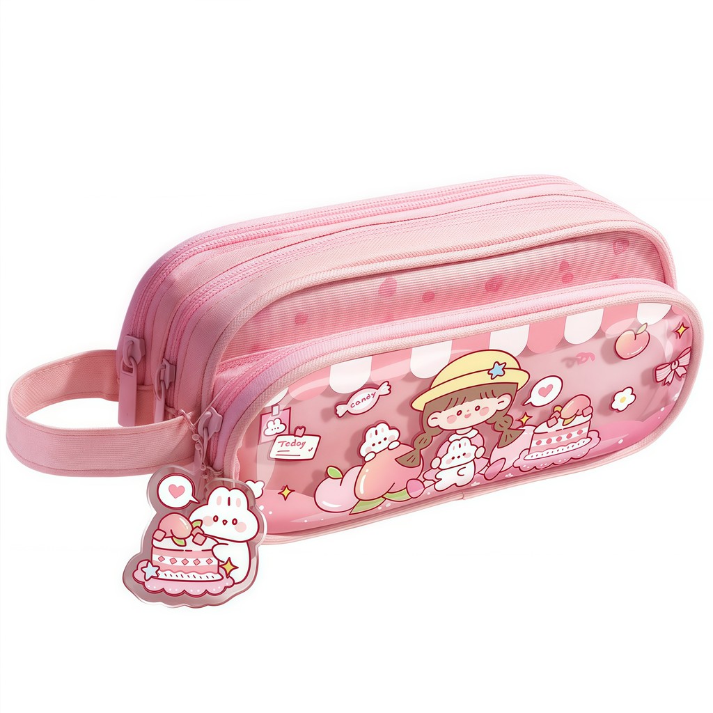 

Spacious Waterproof Canvas Pencil Case, Three-Layer Transparent Design Durable Stationery Organizer,