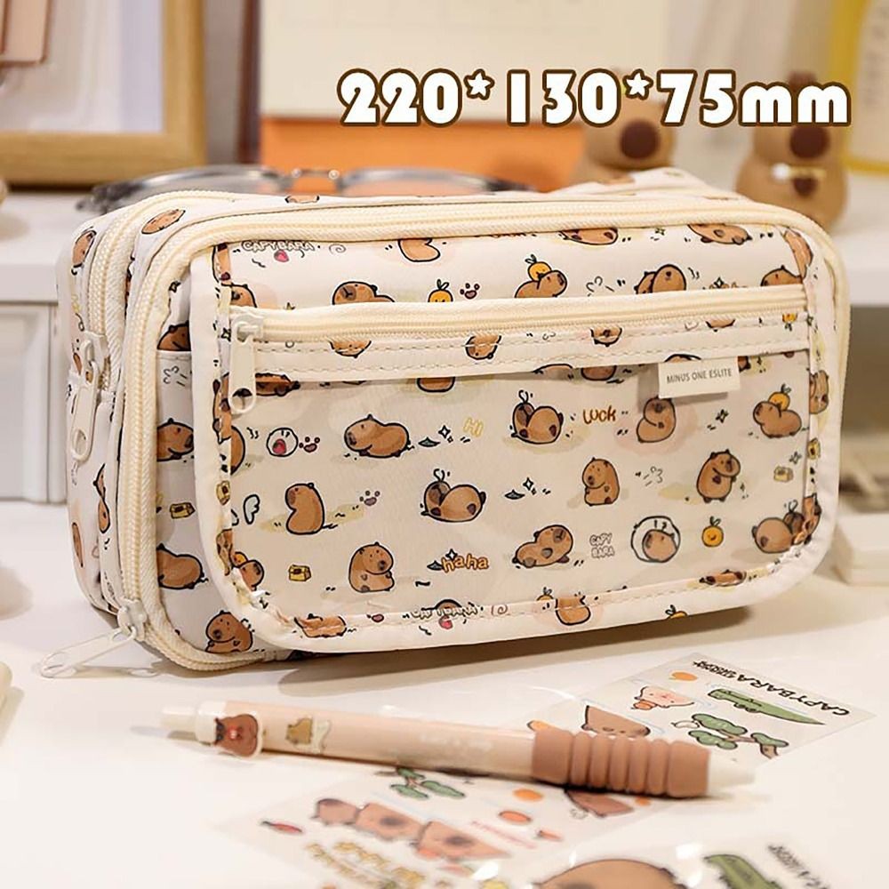 

Capybara Pencil Case Transparent Flip Cover Large Capacity Stationery Storage Pouch 9 Layers