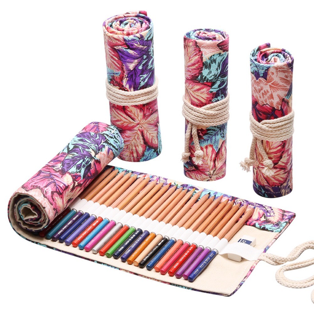 

Flower Print Pencil Case Stationery Bag Colorful Canvas Cloth Pencil Storage Pouch Student School