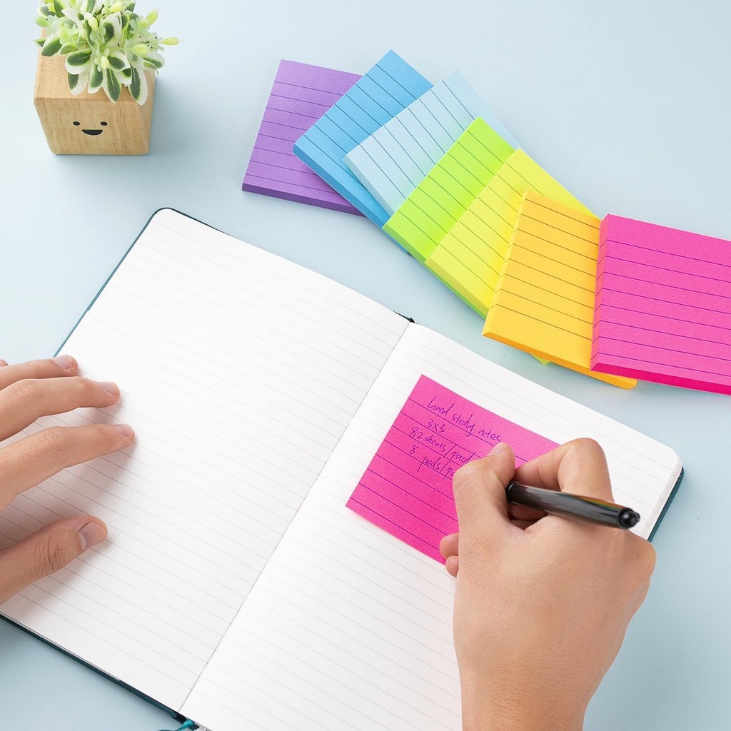 

8 Pcs Lined Sticky Notes 3X3 In Bright Ruled Post Stickies Colorful Super Sticking Power Memo