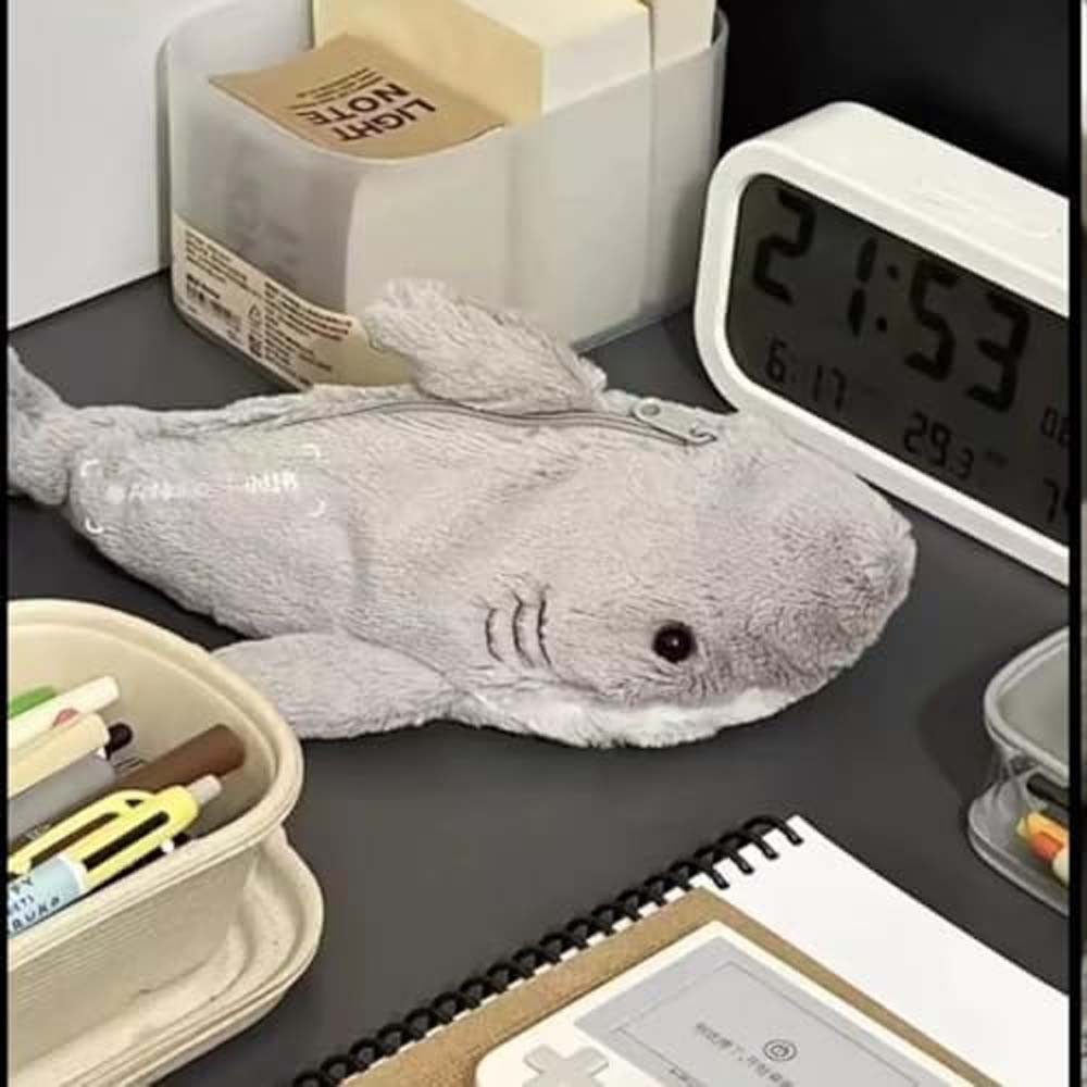

A Cute Plush Shark Pencil Bag With Small Capacity Soft And Comfortable, Suitable For School, Office,