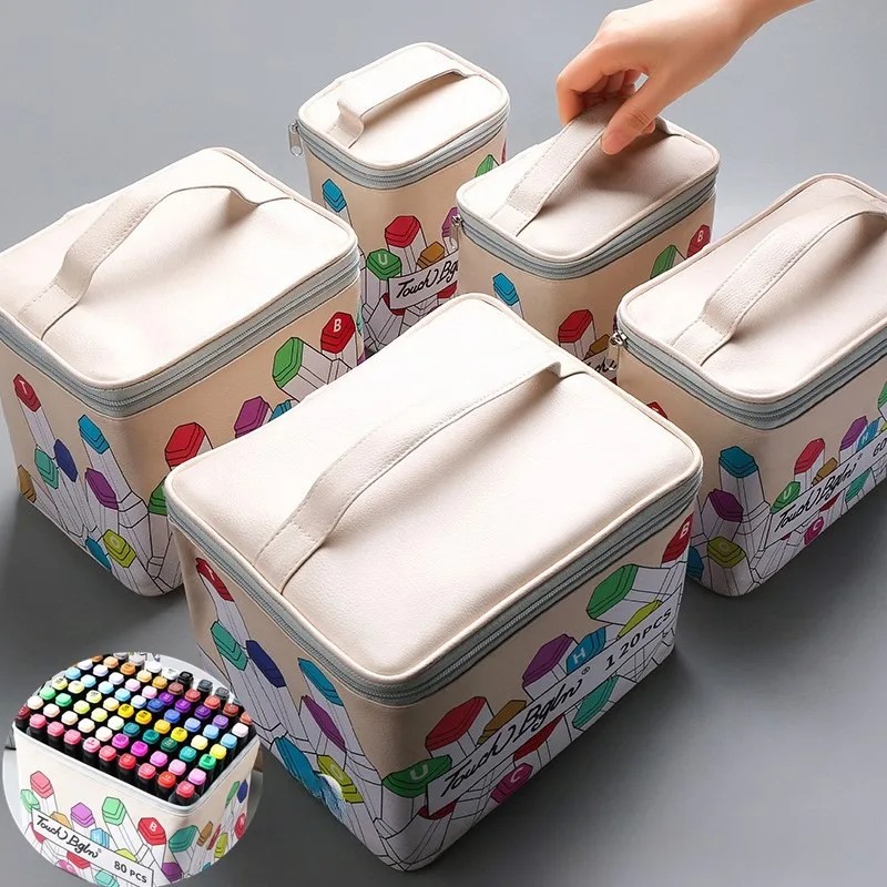 

60/120/168 Color Marker Pen Storage Bag Pu Leather Bag Art Student Outdoor Watercolor Painting
