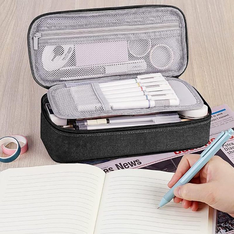 

Pen Storage Bag Pencil Case 2 Layer Large Capacity Cosmetic High Quality Study Supplies Simple