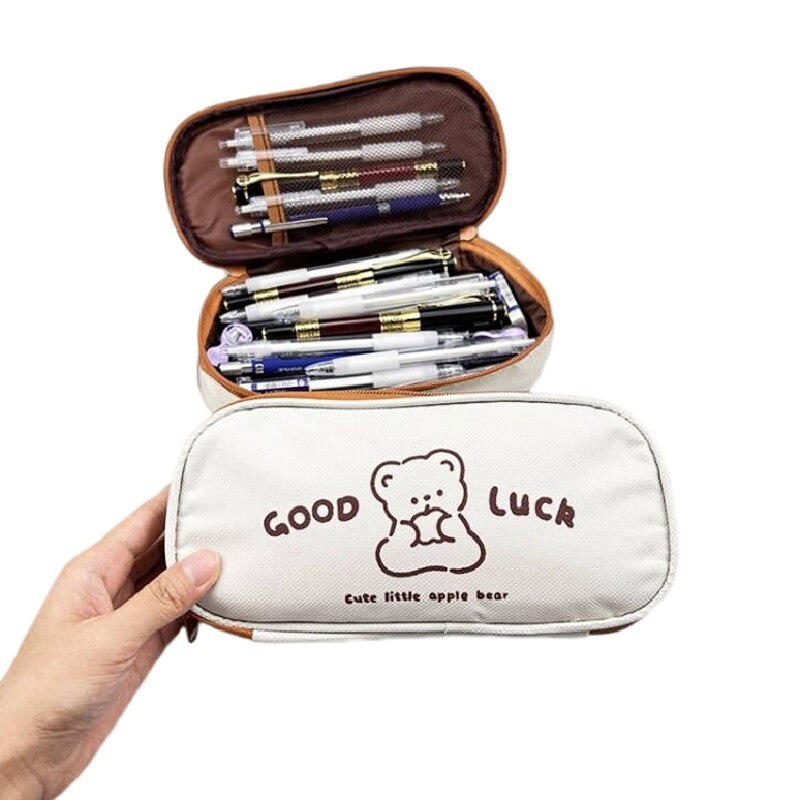 

Kawaii Canvas Pencil Case For Girls Boys Cartoon Bear Pencilcase Pen Case Bag Large Capacity Pencil