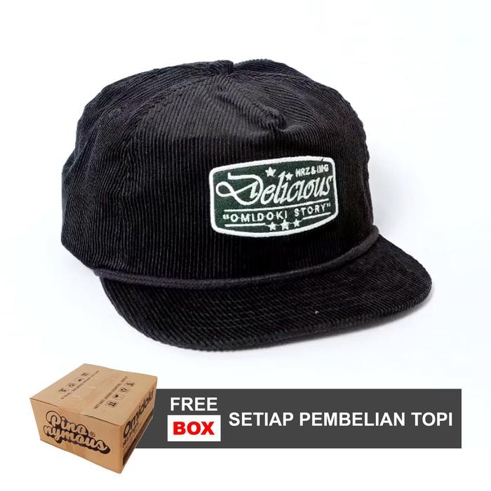 Capbro- Topi Rope Hat Corduroy Topi Visor Pendek Corduroy Hitam