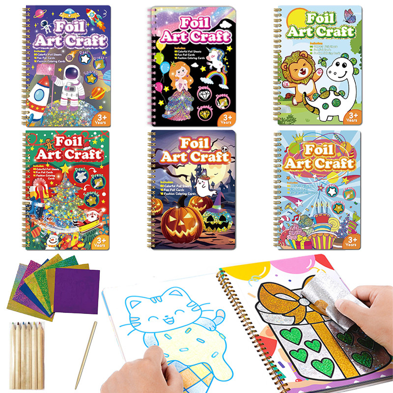 

Kids Fun Foil Art Set Montessori Drawing Toy Animal Colouring Book Kindergarten Diy Crafts Creative