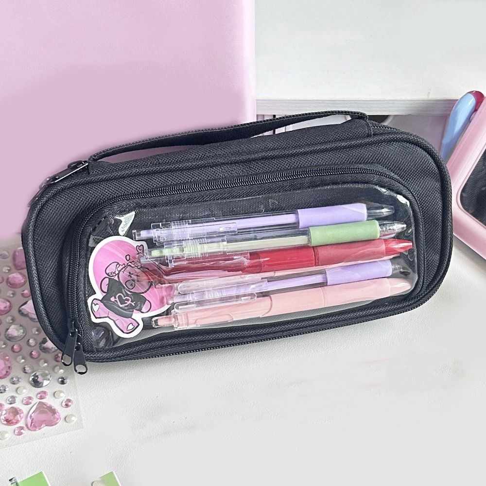 

Visual Window Pen Bag Large Capacity Black Transparent Stationery Bag Zipper Canvas Pencil Case
