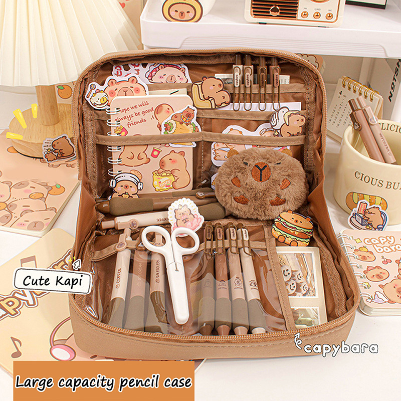 

Large Capacity Kawaii Capybara Multi Layered Separated Stationery Bag Pencil Case Cosmetic Bag