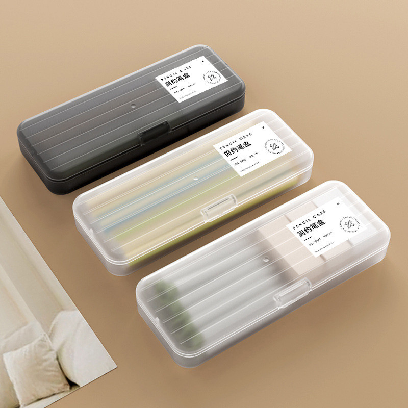 

Transparent Plastic Pencil Box Simple Matte Pencil Cases High-Capacity Storage Box Data Cable