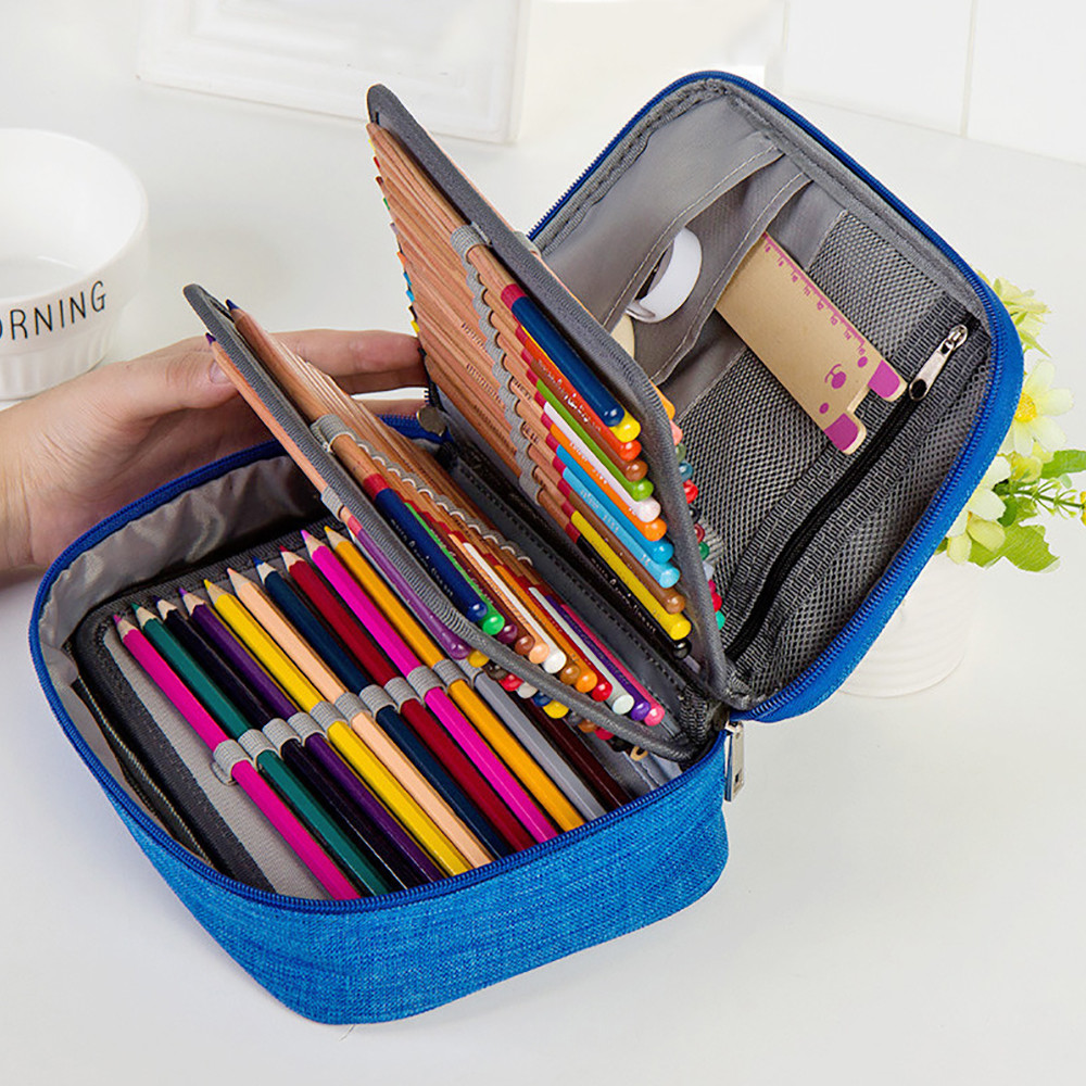 

72 Holes School Cases 3 Compartments Canvas Pencil Cases Student Pen Box Storage Bag For Artist