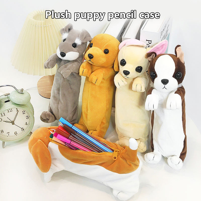 

Cartoon Plush Pencil Case Kawaii Plush Dog Puppy School Office Supplies Pencil Bags For Kids