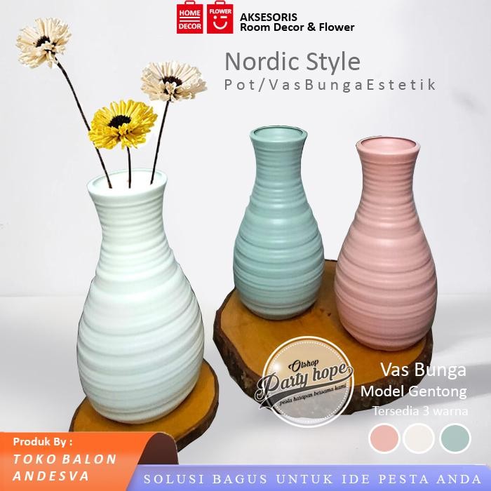 JTTOP" VAS BUNGA PLASTIK GENTONG / POT BUNGA ESTETIK / HIASAN DEKORASI RUMAH