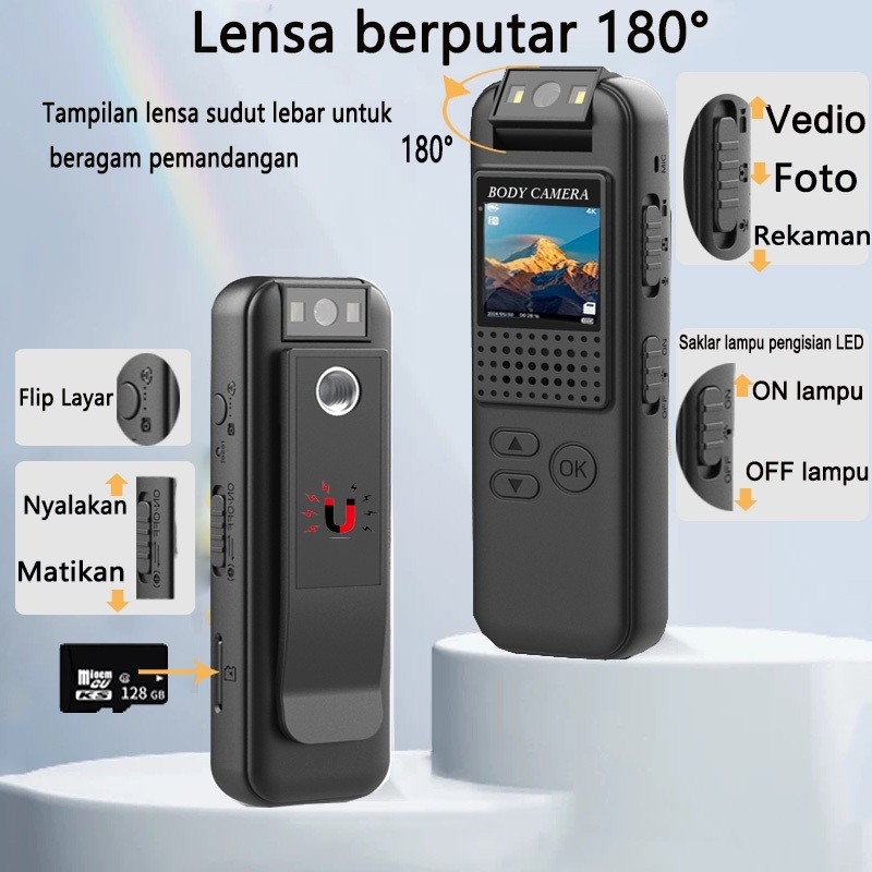 Yicsee Body Cam Kamera Vlog Motor 360 Derajat Action Cam 4K
