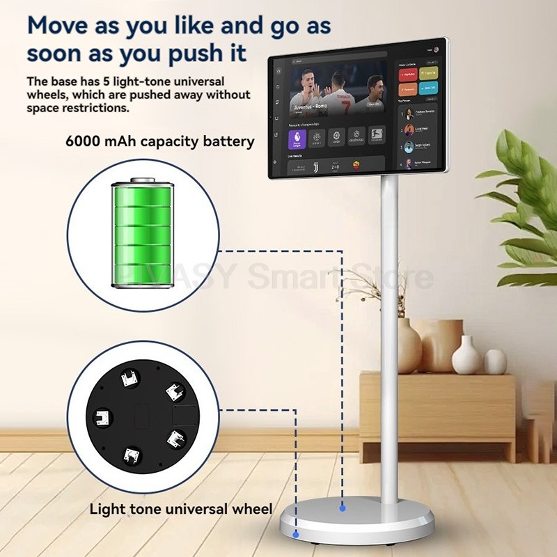 21.5 Inch Touch Screen Tablet With Floor Stand Android System Portable Rotatable Smart Tv 6000Mah