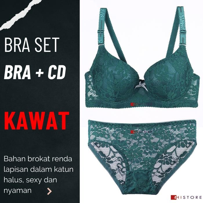 Satinya- Bra Set Wanita Kawat Brokat Renda Cup C Bh Dan Celana Dalam Premium Quality 8708 Busa