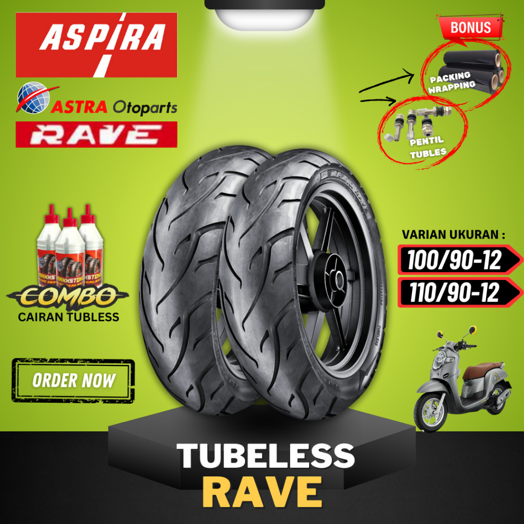 [PAKET SEPASANG MURAH] BAN ASPIRA TUBELESS MAXIO RAVE RING 12 100/90-12 110/90-12 / BAN LUAR SCOPPY