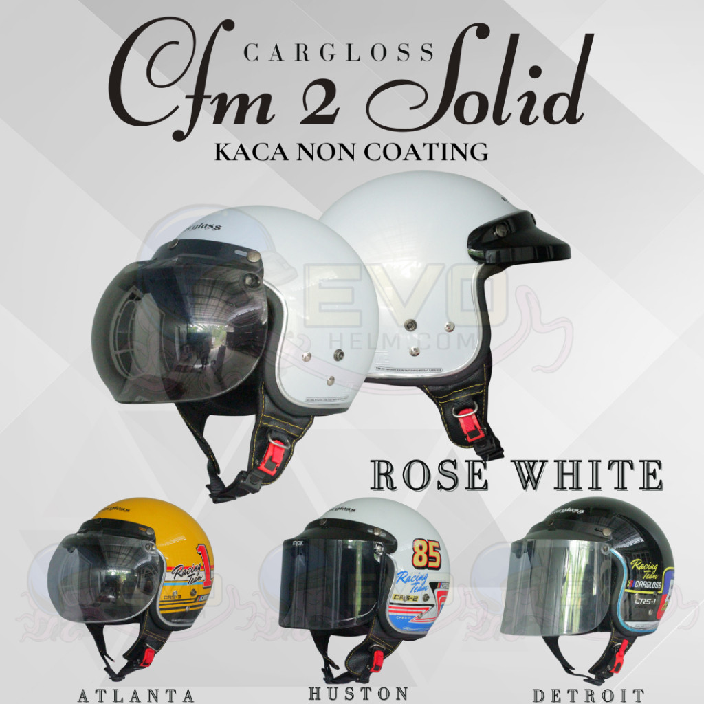 HELM CARGLOSS CFM 2 LIST CHROME KACA NON COATING ORIGINAL, HELM HALF FACE RETRO, CARGLOSS OFFICIAL
