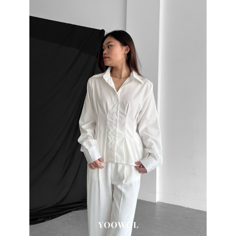 [READYY] YOOWOL Iris Shirt / Kemeja Basic Korset Wanita Lengan Panjang Baju Atasan Wanita Casual