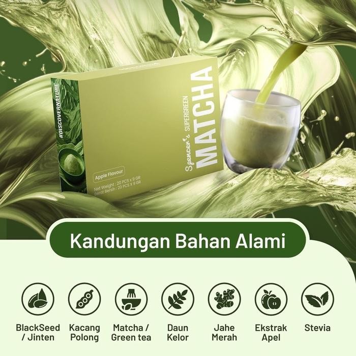 

Spencer's Minuman serbuk rasa Matcha Apel Supergreen Boost Metabolism - 1 box 20 sachet