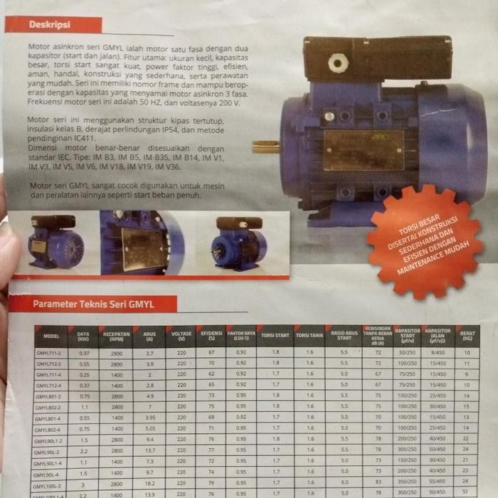 Famoze Dinamo 1 Phase 1,5 HP 2800 RPM Electric Motor GMYL 1,5 PK