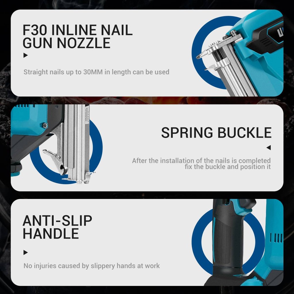 Drillpro F30 Straight U Staples Electric Nail Gun Brushless Cordless Stapler Nail Woodworking Power