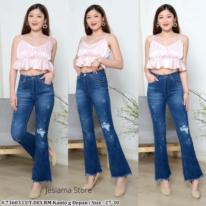 Blumjean- Jesiama - Hw Jeans Cutbray Sobek Lapis Rumbay - Soft Jeans Stretch Tebal Wanita