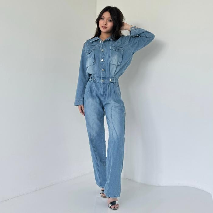 Blumjean- Ladouce - Angel Denim Jumpsuit Jumpsuit Jeans Wanita Jumpsuit Panjang Denim