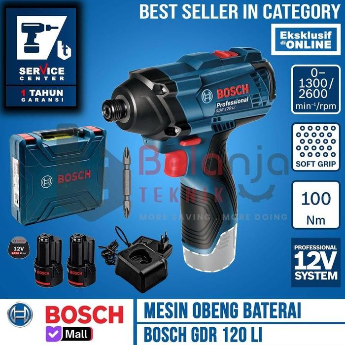 Mesin Obeng Baterai Bosch GDR 120 LI Cordless Impact Drill Set dengan 2 Baterai 12V BOX GDR120