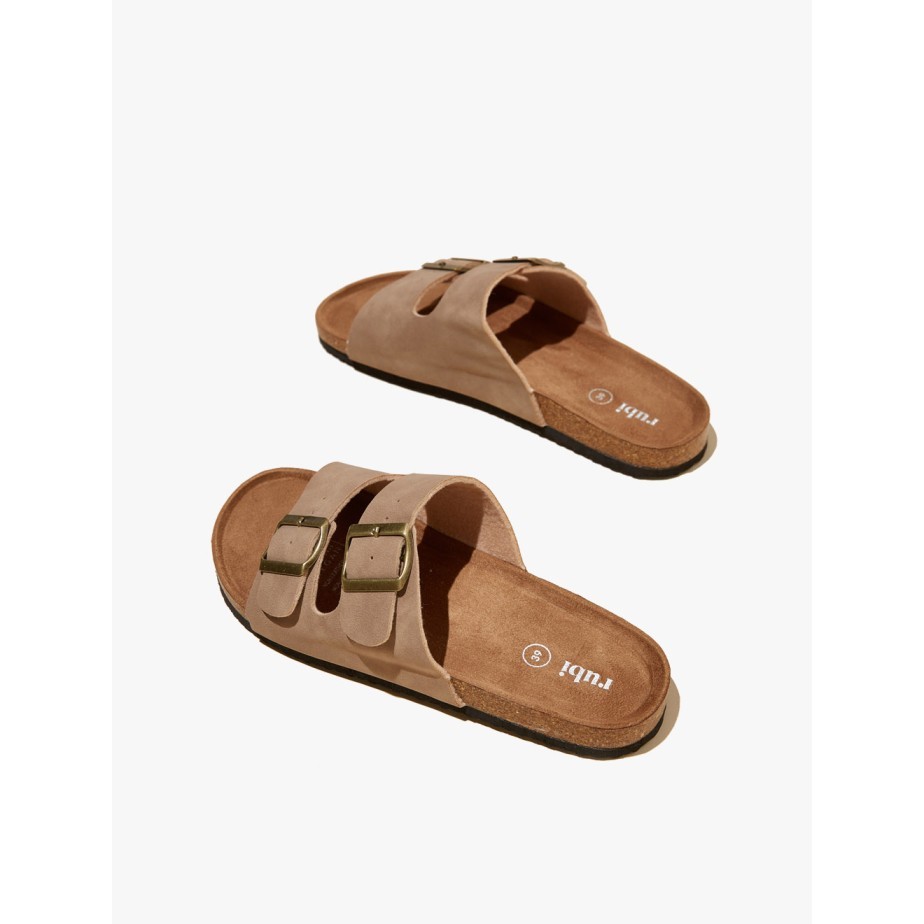 Rubi - Sandal Wanita - Rex Double Buckle Slide - Roebuck Nubuck