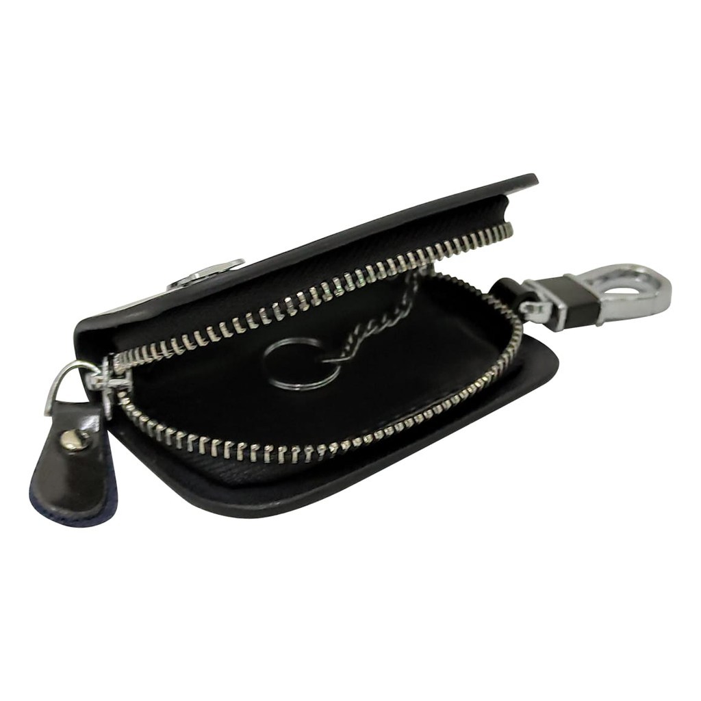 Dompet Gantungan Kunci Mobil/Motor Kulit Halus Hitam - Setengah Resleting